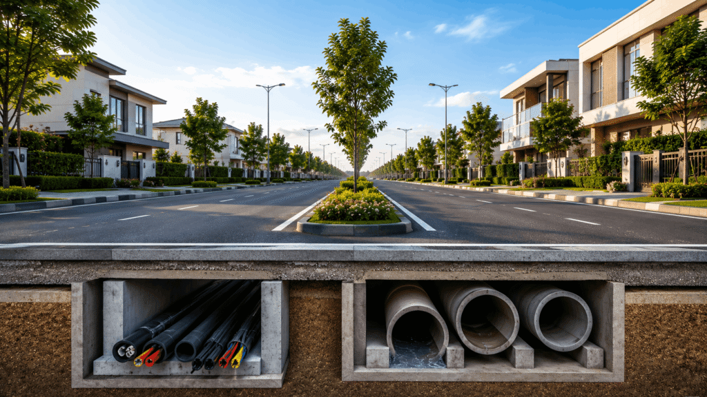 amolik concordia plot in faridabad Underground electrical cabling and sewage system